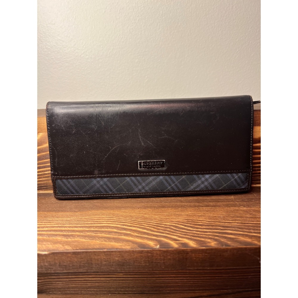 Burberry Black Label Leather Long Bifold Wallet Nova Check Trim